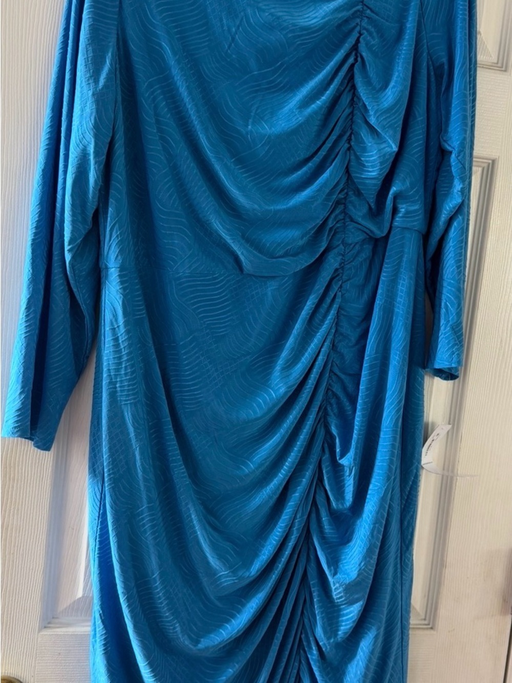 London Times Teal-Blue Ruched Long-Sleeve Dress